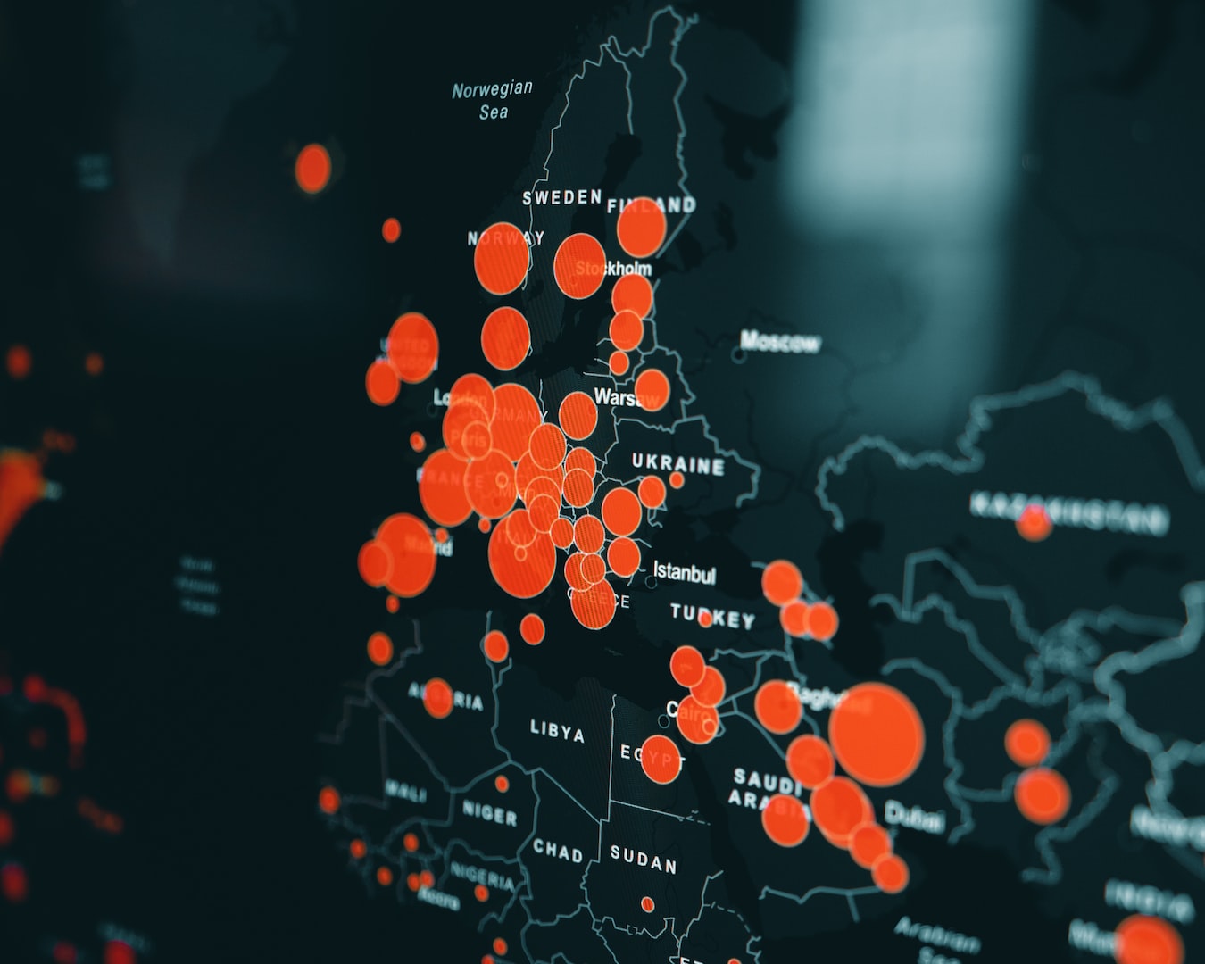 En kartbild med någon slags statistik som visas med röda punkter